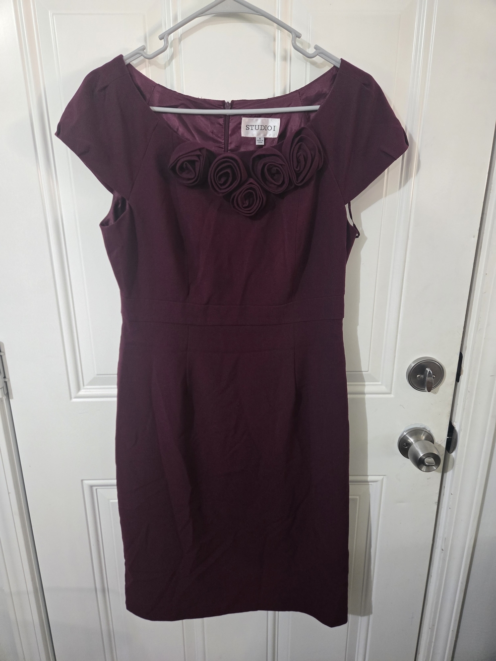 Studio I Plum Floral-Neck Sheath Dress